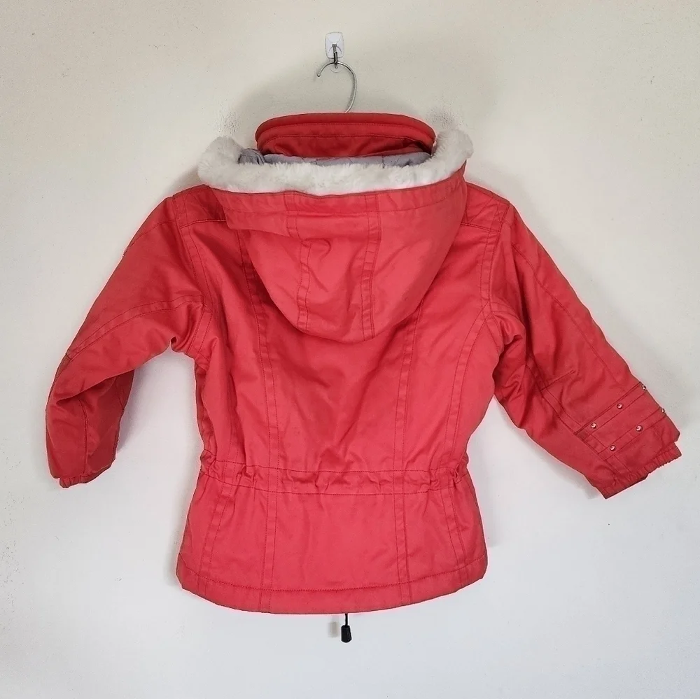 Spyder for Girls Blood-orange Winter Jacket Faux-fur Hooded Trim size 4